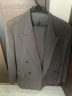 グレー ストライプ ダブルブレスト ビジネススーツ