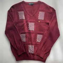90s 日本製 Golden Bear Vネック ニット ボルドー ウール 古着