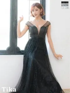 Tika ブラックロングドレス スパンコール付き
