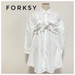 【美品】FORKSY 白シャツ フリルデザイン ホワイト　長袖　ビスチェ付きのサムネイル