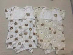 双子/バースデイ/クマ柄ロンパース2点セット 50-60cm