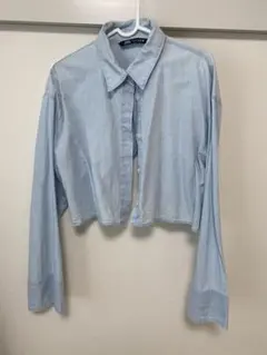 【美品】ZARA ライトブルー クロップドシャツ バックオープン