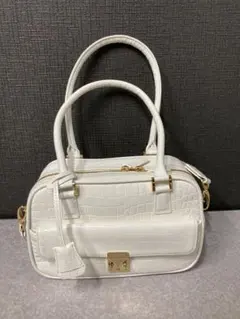 レザージュエルズ　ハンドバッグ　ショルダーバッグ　ホワイト　クロコ型押し