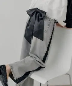 chico リボン付きルーズデニムパンツリボンのみ