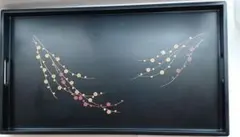 漆器 長手盆 持ち手付き 花模様 黒色