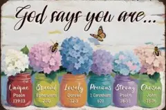 新品 God says you are 英語 メッセージ 花瓶フラワーブリキ看板