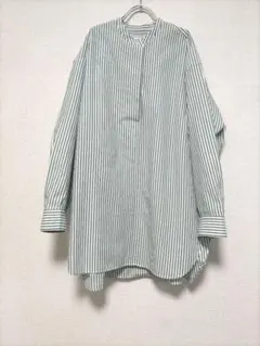 UNITED ARROWS 白×グリーンのストライプ長袖シャツ ラージサイズ