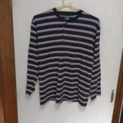 最終価格)POLO ストライプ Tシャツ Lサイズ ネイビー/レッド
