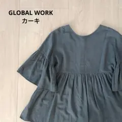 Aラインブラウス　2way カーキ　オリーブ　裾広がりのサムネイル