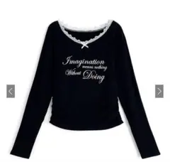 GRL　レースリボンロゴプリントトップス　an1812 ブラックのサムネイル