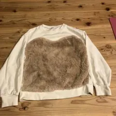 フリース長袖トレーナー ホワイト/ベージュ