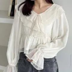Heather シアーチェックフリルブラウスのサムネイル