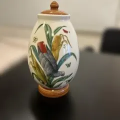 鳥と植物の装飾陶器 花瓶