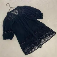 RyuRyu トップス カットソー シャツ レース 透け感 バルーン 袖シャツ