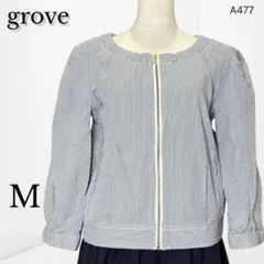 【グローブ】 ストライプ柄 ノーカラージップブルゾン 春アウター きれいめ M