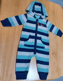 カーターズ ボーダー フリース カバーオール ロンパース 3M　ブルー