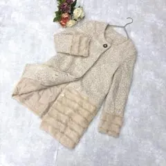 美品✨イノウェーブ（M）ノーカラーコート ファー付 切替 ビジューボタン卒業式