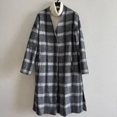 グレー系チェック ロングコート Mサイズ