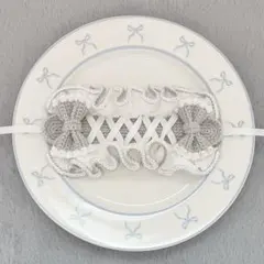 【22】【旧作セール】ハンドメイド　ヘッドドレス　編み物　グレー　灰色