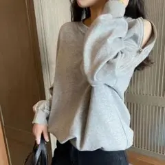 新品未使用★レディース長袖Tシャツ★ロンT★グレー★肩出し★韓国ファッション