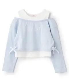 mezzo piano レイヤード風短短丈 長袖シャツ ブルー 130