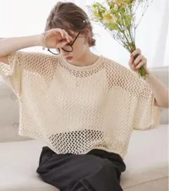 ANGIE 透かし編み クロップド丈 メッシュニット