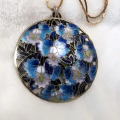 七宝焼 ネックレス 透かし彫り 丸型 花柄
