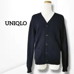 【ユニクロ】プレミアムラムVネックカーディガン 長袖 シンプル ネイビー M