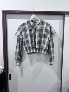 pumpkin pot チェック柄フリル袖ブラウス