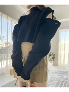 Heather ヘザー　肩ボタンあぜニット