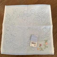 WEDGWOOD 花柄刺繍 タオルハンカチ 水色 25cm
