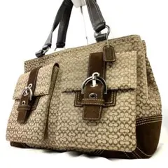 極美品 コーチ ミニシグネチャー キャンバス スエードレザー トートバッグ