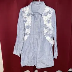 Altmoder 花レースデザイン　ストライプシャツワンピース　Mサイズ