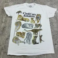 アニマルＴシャツ　猫柄　Ｓ　白　プリント　古着