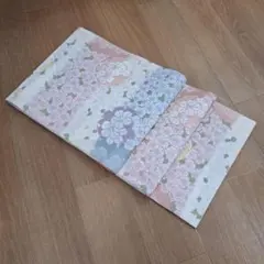 未使用に近い 正絹 白地花柄袋帯 付け下げ 訪問着 特に振袖にも最適