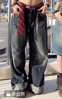 ワイドデニムパンツ Y2K 平成 海外ガール 着画有