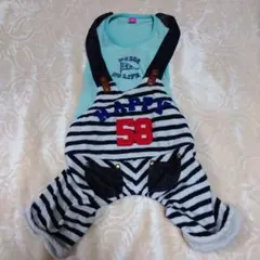 ペットパラダイス犬服 オーバーオール Sサイズ 青と白のストライプ　サイズS