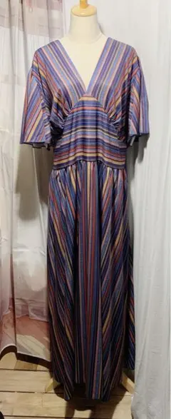 ✧︎大きいサイズ✧︎4XL-5XL✧︎ジャージーワンピースマルチカラーストライプ