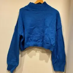 SHEIN シーイン クロップド丈 ニット セーター ブルー 青 M ハイネック