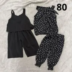 韓国子供服 ドット柄 セットアップ オールインワン セット 80