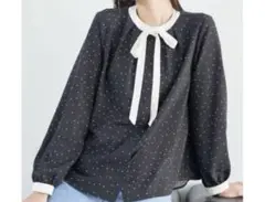 VIS♡ビス♡リボン取り外しフロントタックブラウス　ドット　水玉