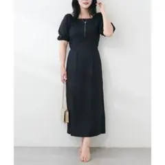 natural couture ナチュラルクチュール　綿麻パフ袖ワンピースのサムネイル