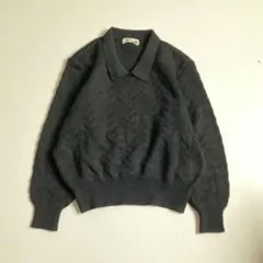 pierrecardin 襟付きニット ポロニット レトロ シンプル ブラックのサムネイル