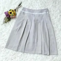 日本製【エムエフエディトリアル】フレアスカート　ひざ丈　ドット柄　グレー　M
