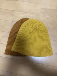 リブ編み ニット帽 2個セット イエロー・ブラウン