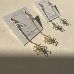 新作　ワイヤー　花　フラワー　デザイン　イヤリング　ピアス　金属アレルギー対応