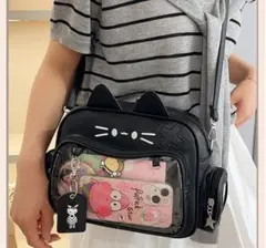 痛バッグ ねこ バッグ 黒ねこ ゆるねこ フェイスバッグ 推し活 オタ活 クリア