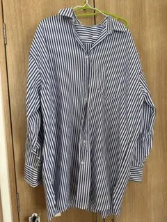 Design 青白ストライプ 長袖シャツ Lサイズ