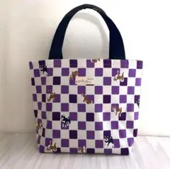 柴犬柄　市松模様　紫　トートバッグ　ハンドメイド