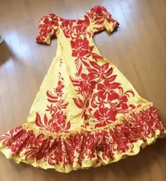 フラダンス用 ムームー ドレス イエロー×レッド ハイビスカス柄